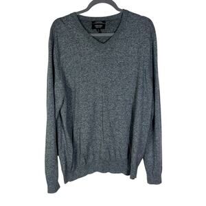 Nordstrom Men’s Shop Grey Cotton & Cashmere V-Neck Sweater Size L Tall